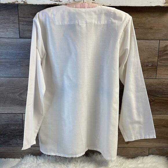 Boho Cottagecore Embroidered Peasant Style Cotton Blend White Blouse Top - Picture 8 of 8